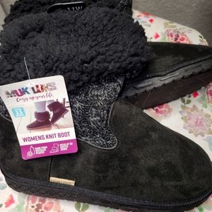 Muk Luk black suede knitted boots size 11